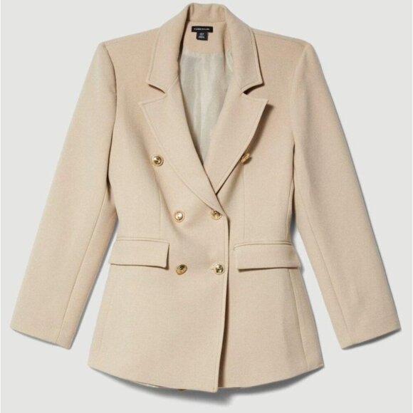 Karen Millen Compact Essential Tailored Double Breasted Blazer Beige Size 8 - Picture 1 of 10